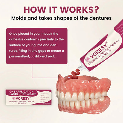 UltraBond Premium Denture Adhesive 🔥 FDA Certified (Clinically Proven 4-Day Hold for Secure, Comfortable & Zinc-Free Denture Fit 🦷)