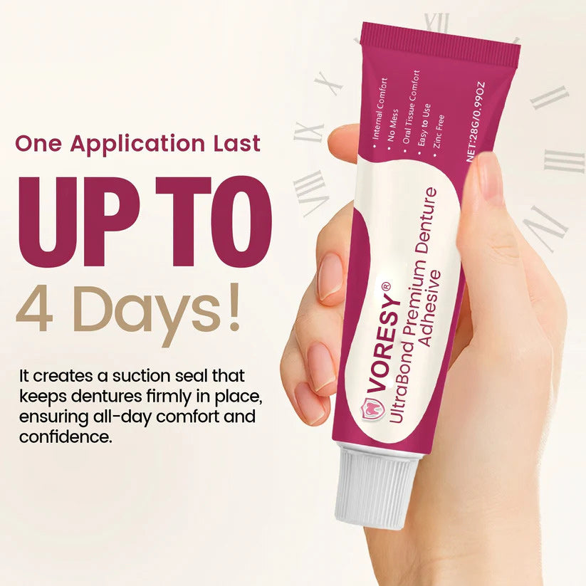 UltraBond Premium Denture Adhesive 🔥 FDA Certified (Clinically Proven 4-Day Hold for Secure, Comfortable & Zinc-Free Denture Fit 🦷)