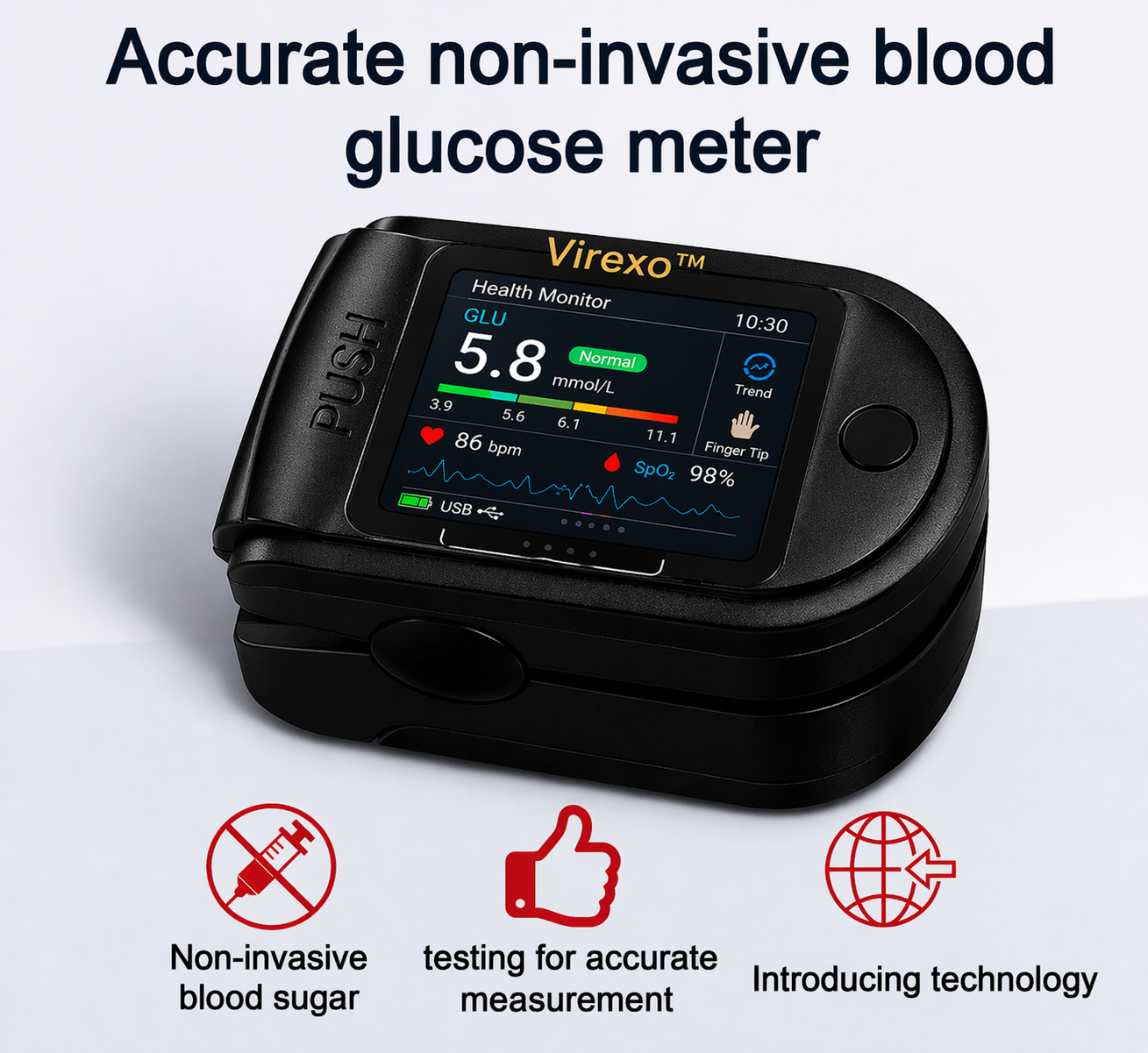Virexo™ Non-Invasive AI Blood Sugar Analyzer | High-Precision 99.9% Accuracy | TGA Certified